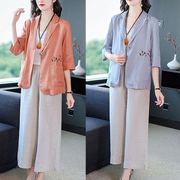linen embroidery casual sunscreen jacket female 2021 spring summer retro art loose cotton and shirt pants suit zh848 women's two piece, White
linen embroidery casual sunscreen jacket female 2021 spring summer retro art loose cotton and shirt pants suit zh848 women's two piece, White