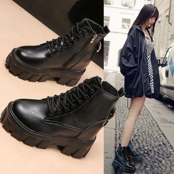boots 2021 winter women's leather shoes short plush round toe mid-heel platform, Black
boots 2021 winter women's leather shoes short plush round toe mid-heel platform, Black