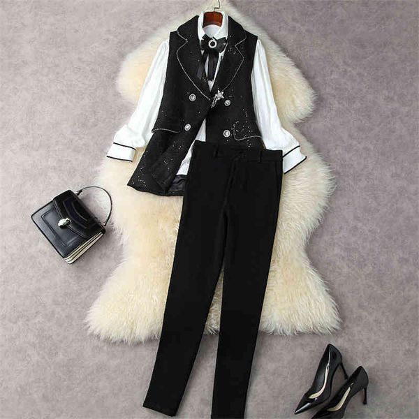 women's two piece pants elegant lady autumn winter 3 clothes set women fashion tweed woolen vest+bowknot blouse with suits office outfi, White
women's two piece pants elegant lady autumn winter 3 clothes set women fashion tweed woolen vest+bowknot blouse with suits office outfi, White