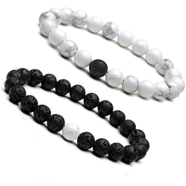 beaded, strands distance bracelet black matte agate & white howlite energy stone beads set couple
beaded, strands distance bracelet black matte agate & white howlite energy stone beads set couple