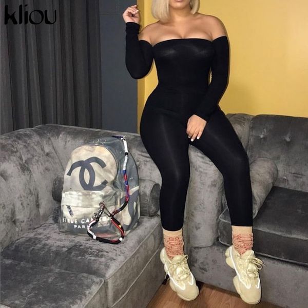 kliou basic stretchy jumpsuits women 2021 fall casual solid slash neck adjustable sleeve backless rompers female sporty outfits, Black;white
kliou basic stretchy jumpsuits women 2021 fall casual solid slash neck adjustable sleeve backless rompers female sporty outfits, Black;white