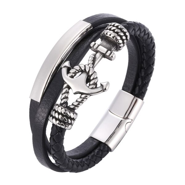 men style antique silver plated stainless steel anchor charm leather bracelet with magnetic buckle, Golden;silver
men style antique silver plated stainless steel anchor charm leather bracelet with magnetic buckle, Golden;silver