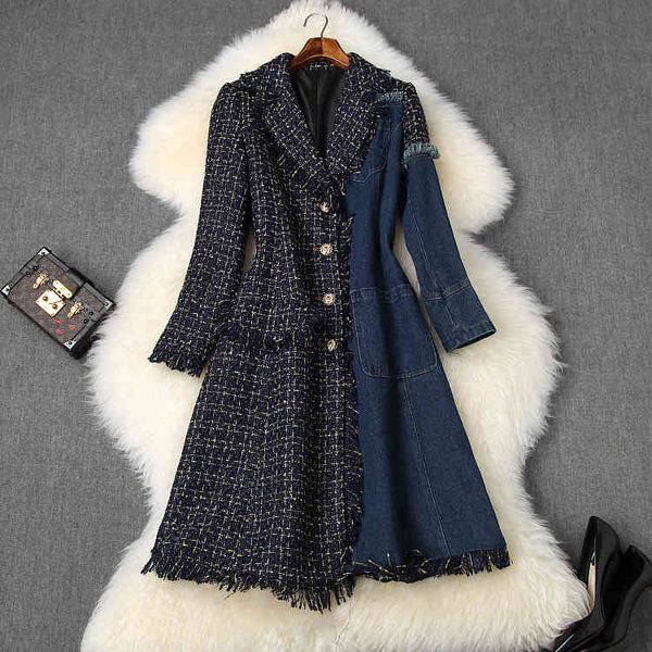 women's wool & blends european and american women's clothing winter style long sleeve lapel denim patchwork tweed fashion coat uci, Black
women's wool & blends european and american women's clothing winter style long sleeve lapel denim patchwork tweed fashion coat uci, Black