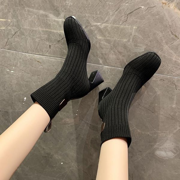 boots high heels sock women autumn fashion square toe heel calf booties knit fabric pumps, Black
boots high heels sock women autumn fashion square toe heel calf booties knit fabric pumps, Black