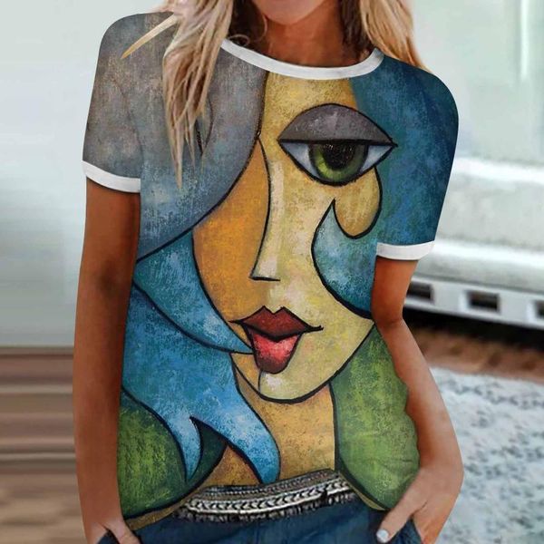 women's t-shirt abstract face print t-shirts women summer short sleeve patchwork o-neck t shirt 2021 harajuku tee femme, White
women's t-shirt abstract face print t-shirts women summer short sleeve patchwork o-neck t shirt 2021 harajuku tee femme, White