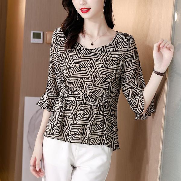 women's blouses & shirts 2021 summer fashion blouse print chiffon five-point sleeve geometric shirt o-neck ladies ol womens and, White
women's blouses & shirts 2021 summer fashion blouse print chiffon five-point sleeve geometric shirt o-neck ladies ol womens and, White