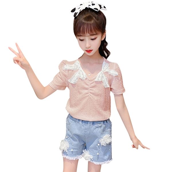 clothes for girls pearls tshirt + denim short costume est teenage summer children's clothing 210527, White
clothes for girls pearls tshirt + denim short costume est teenage summer children's clothing 210527, White