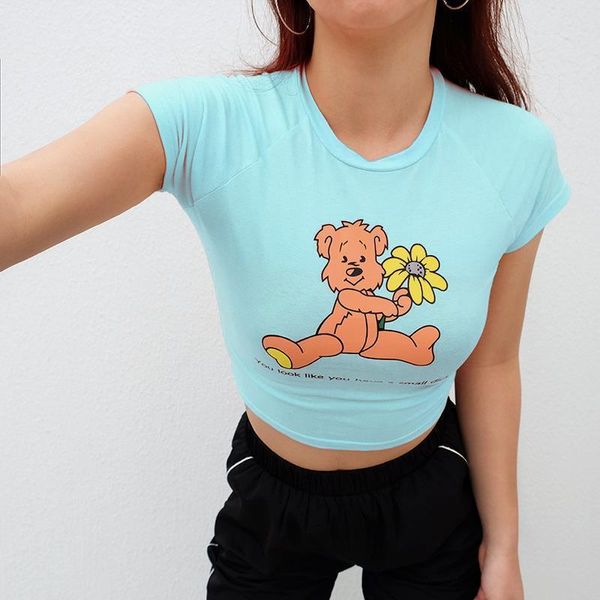 season cute sky blue bear women print kawaii cartoon pink short sleeve crop summer tee, White
season cute sky blue bear women print kawaii cartoon pink short sleeve crop summer tee, White