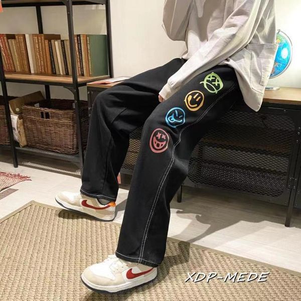 black jeans and smiling embossed men, straight leg for teenagers, hip hop, harem, loose, boyfriend style, street cloth, Blue
black jeans and smiling embossed men, straight leg for teenagers, hip hop, harem, loose, boyfriend style, street cloth, Blue