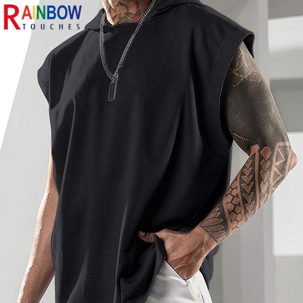 men' tank rainbowtouches summer fitness men sleeveless hooded casual solid color sports vest, White;black
men' tank rainbowtouches summer fitness men sleeveless hooded casual solid color sports vest, White;black