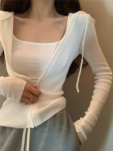 women's knits & tees thin section sunscreen sweater cardigan jacket women spring and summer slim long-sleeved hooded blouse trend, White
women's knits & tees thin section sunscreen sweater cardigan jacket women spring and summer slim long-sleeved hooded blouse trend, White