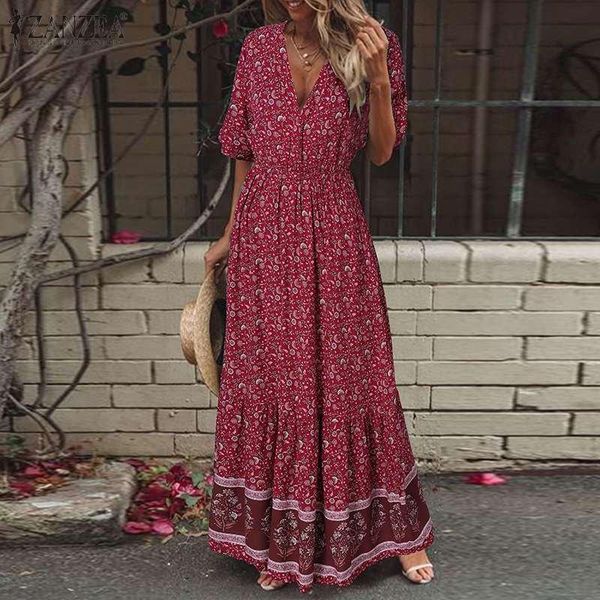 summer bohemian floral printed beach dress women v neck short sleeve holiday sundress robe femme maxi long vestido kaftan casual dresses, Black;gray
summer bohemian floral printed beach dress women v neck short sleeve holiday sundress robe femme maxi long vestido kaftan casual dresses, Black;gray