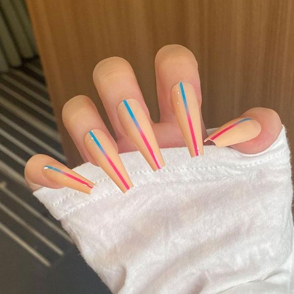 false nails women fashion detachable artificial manicure tool gradient line long coffin nail tips fake wearable, Red;gold
false nails women fashion detachable artificial manicure tool gradient line long coffin nail tips fake wearable, Red;gold