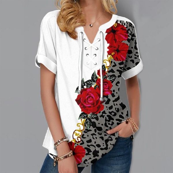 women's t-shirt 5xl plus size women clothing short sleeve t-shirts fashion flower print bandage v-neck summer tee loose casual lady 202, White
women's t-shirt 5xl plus size women clothing short sleeve t-shirts fashion flower print bandage v-neck summer tee loose casual lady 202, White