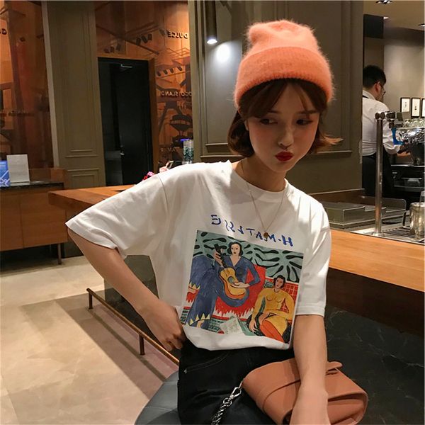 graffiti women's short sleeve t-shirt loose white half sleeve top, White;black 
graffiti women's short sleeve t-shirt loose white half sleeve top, White;black
