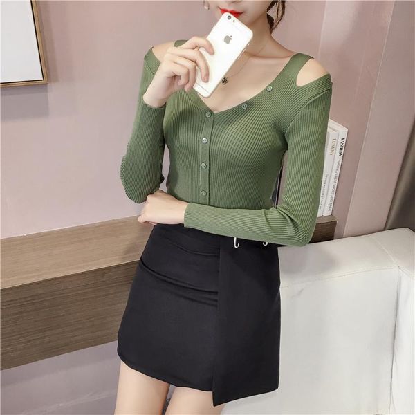 women's polos style shoulder-baring autumn button sweater off-shoulder slim design bottoming shirt, White
women's polos style shoulder-baring autumn button sweater off-shoulder slim design bottoming shirt, White