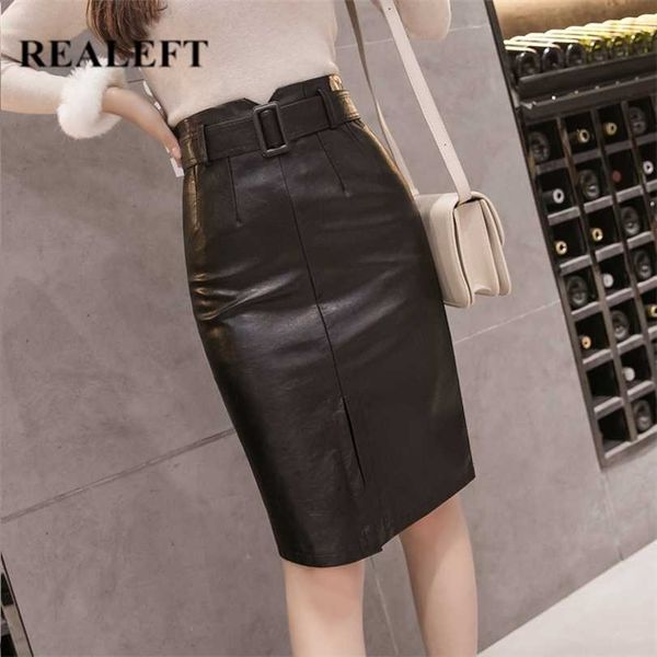 realeft autumn winter ol elegant pencil midi skirts high waist black pu leather split sheath wrap with belt female 211124
realeft autumn winter ol elegant pencil midi skirts high waist black pu leather split sheath wrap with belt female 211124