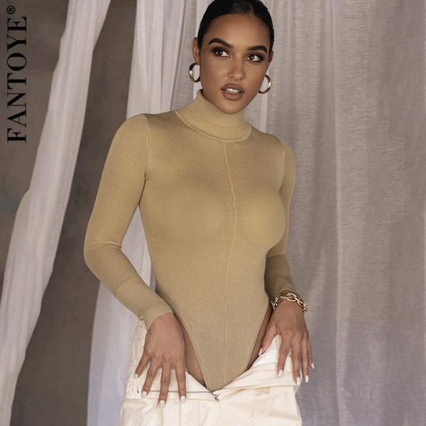 fantoye bodycon turtleneck knitted bodysuits women white long sleeve casual spring streetwear skinny rompers women's jumpsuits &, Black;white
