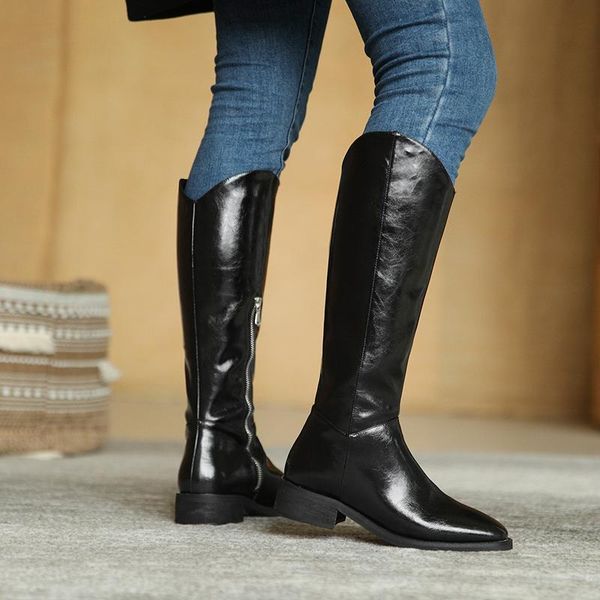 boots mezereon split leather thigh high square toe western riding equestrian med heel fashion winter shoes with zip, Black
boots mezereon split leather thigh high square toe western riding equestrian med heel fashion winter shoes with zip, Black