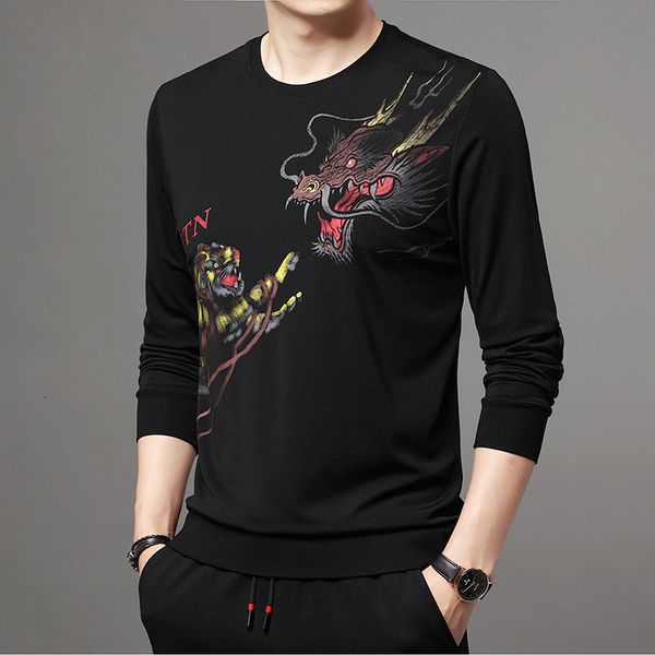 2021 spring and autumn men's sweater casual thin long sleeve fashion round neck printed bottomed t-shirt top, Black
2021 spring and autumn men's sweater casual thin long sleeve fashion round neck printed bottomed t-shirt top, Black