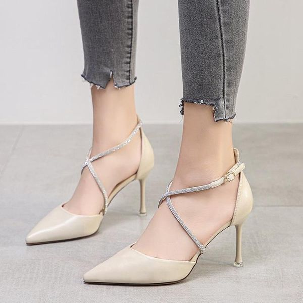 dress shoes women baotou sandals 7 cm thin heel pointed toe cross-tie pumps nude heels ladies routine summer 2021, Black
dress shoes women baotou sandals 7 cm thin heel pointed toe cross-tie pumps nude heels ladies routine summer 2021, Black