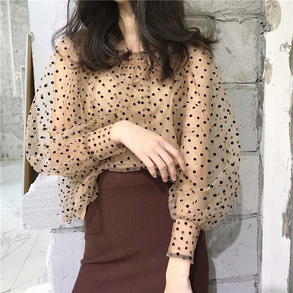 women's polka dot blouse mesh sheer shirt puff long sleeve see-through transparent fashion 210601, White
women's polka dot blouse mesh sheer shirt puff long sleeve see-through transparent fashion 210601, White