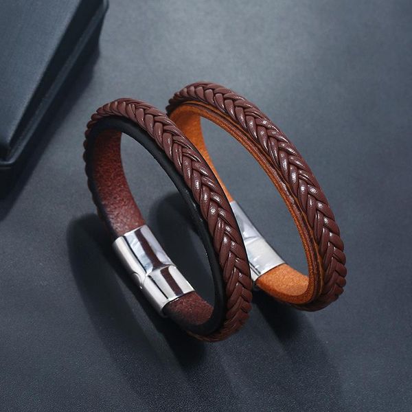 charm bracelets punk men jewelry black/brown braided leather bracelet stainless steel magnetic clasp fashion bangles, Golden;silver
charm bracelets punk men jewelry black/brown braided leather bracelet stainless steel magnetic clasp fashion bangles, Golden;silver