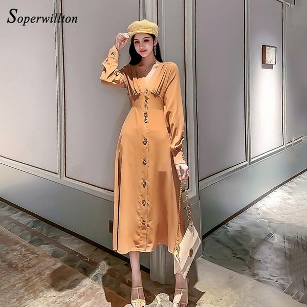 korea style long women's dresses full sleeve single-breasted elegant button v neck a line dress for women ladies vestidos casual, Black;gray
korea style long women's dresses full sleeve single-breasted elegant button v neck a line dress for women ladies vestidos casual, Black;gray