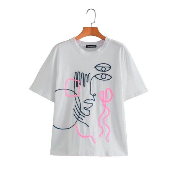 tangada women embroidery cotton t shirt short sleeve o neck tees ladies casual tee street wear 4y2 210623, White
tangada women embroidery cotton t shirt short sleeve o neck tees ladies casual tee street wear 4y2 210623, White