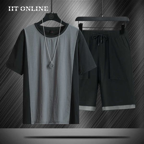 men's summer casual sets tracksuit 2 pieces cotton short sleeve t-shirts+shorts fashion men sportswear patchwork running suit 210603, Gray
men's summer casual sets tracksuit 2 pieces cotton short sleeve t-shirts+shorts fashion men sportswear patchwork running suit 210603, Gray