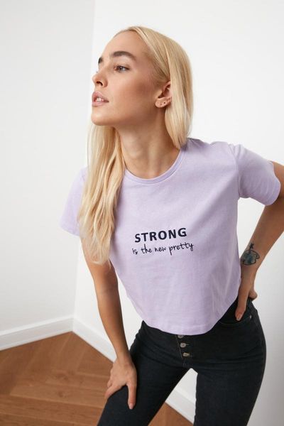 trendyol embroidered crop knitted t-shirt twoss21ts0082 women's, White