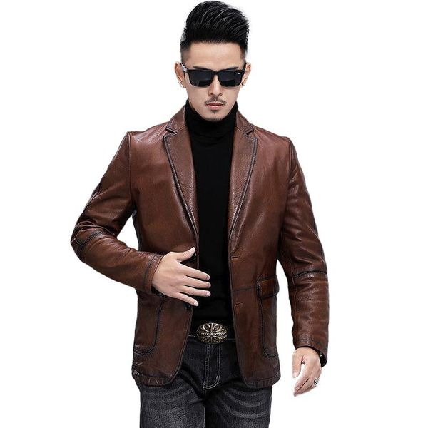 men's leather & faux genuine jacket real sheepskin fashion moto bomber coat autumn spring biker outerwear s8659, Black
men's leather & faux genuine jacket real sheepskin fashion moto bomber coat autumn spring biker outerwear s8659, Black