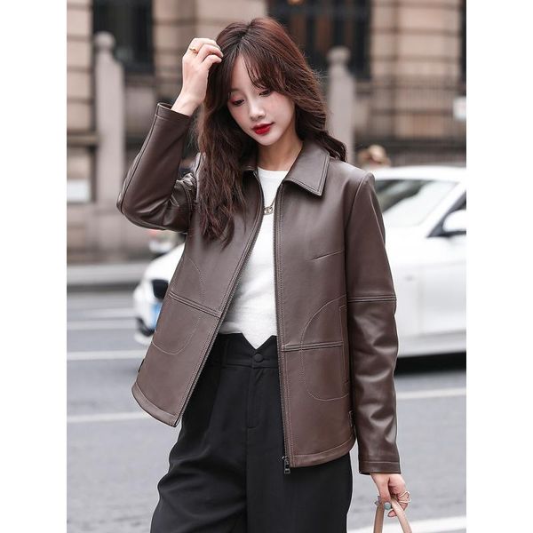 women's leather & faux anyin jacket lady 2021 spring and autumn middle-aged old mother big size haining sheepskin, Black
women's leather & faux anyin jacket lady 2021 spring and autumn middle-aged old mother big size haining sheepskin, Black