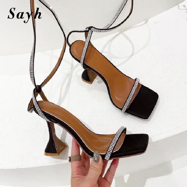 women shiny rinestones crystal sandals pumps lace up strappy stilettos strange high-heel party shoes dress, Black
women shiny rinestones crystal sandals pumps lace up strappy stilettos strange high-heel party shoes dress, Black