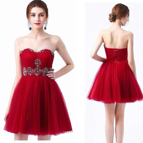 party dresses strapless burgundy homecoming beaded tulle short evening gows lace up formal robes, White;black
party dresses strapless burgundy homecoming beaded tulle short evening gows lace up formal robes, White;black