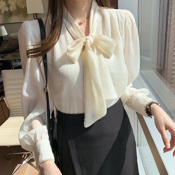 women's blouses & shirts chiffon shirt women 2021 spring lady bow ribbon korean version of fashion long-sleeved top, White
women's blouses & shirts chiffon shirt women 2021 spring lady bow ribbon korean version of fashion long-sleeved top, White