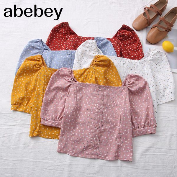 women floral print short blouses square collar single breast shirt button puff sleeve women's & shirts, White
women floral print short blouses square collar single breast shirt button puff sleeve women's & shirts, White