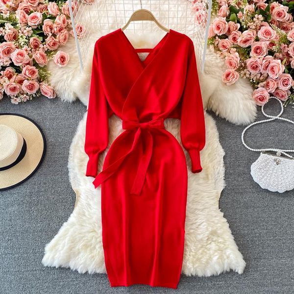 casual dresses korean dress women solid v-neck long sleeve bag hip slim female knit elastic lace-up vestidos autumn 2021 fashion tide, Black;gray
casual dresses korean dress women solid v-neck long sleeve bag hip slim female knit elastic lace-up vestidos autumn 2021 fashion tide, Black;gray
