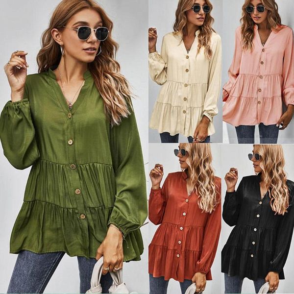 autumn casual solid color button blouse shirts loose long sleeve v neck female blusa women's blouses &, White
autumn casual solid color button blouse shirts loose long sleeve v neck female blusa women's blouses &, White
