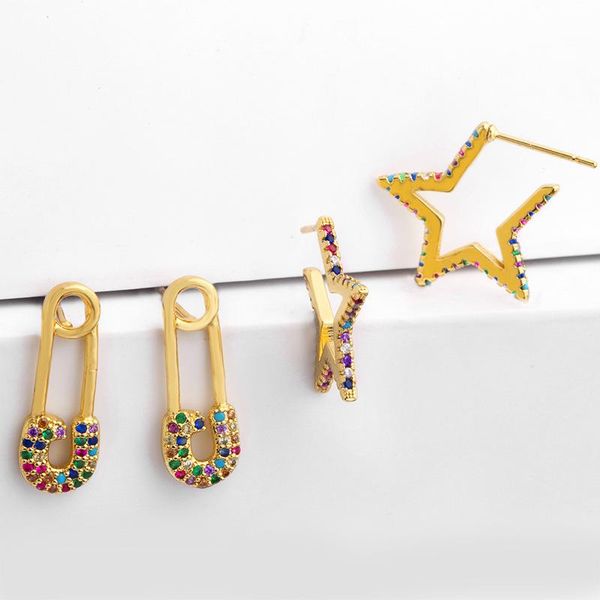 safety pin stud earrings women star earring multi gold color cz rainbow fashion jewelry small studs aretes dainty paperclip, Golden;silver
safety pin stud earrings women star earring multi gold color cz rainbow fashion jewelry small studs aretes dainty paperclip, Golden;silver