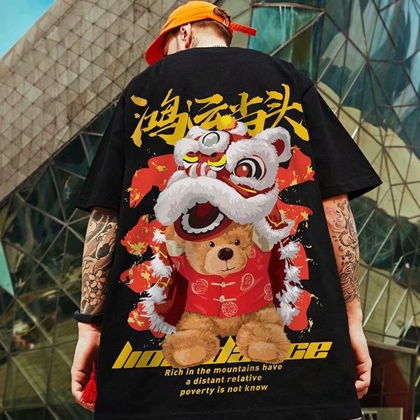 t shirt guochao hip hop trend personalized street short chaomen's cotton super festive loose large 5 / 5 sleeve top, White;black
t shirt guochao hip hop trend personalized street short chaomen's cotton super festive loose large 5 / 5 sleeve top, White;black