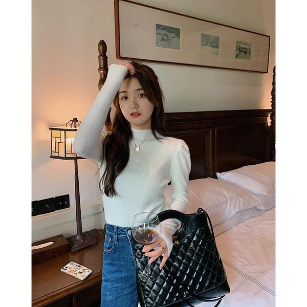 women's sweaters sweater in knitted bottomed shirt autumn slim half high collar top, White;black
women's sweaters sweater in knitted bottomed shirt autumn slim half high collar top, White;black