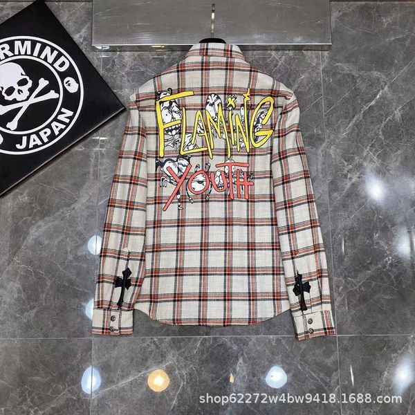21ss autumn and winter ch graffiti cross pasted leather washed plaid shirt loose casual outside for men and women lovers, White;black
21ss autumn and winter ch graffiti cross pasted leather washed plaid shirt loose casual outside for men and women lovers, White;black