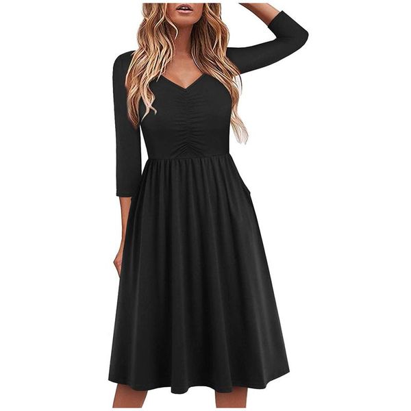 casual dresses autumn women vintage midi dress solid three quarter sleeve v neck a-line swing elegant office party vestidos, Black;gray
casual dresses autumn women vintage midi dress solid three quarter sleeve v neck a-line swing elegant office party vestidos, Black;gray