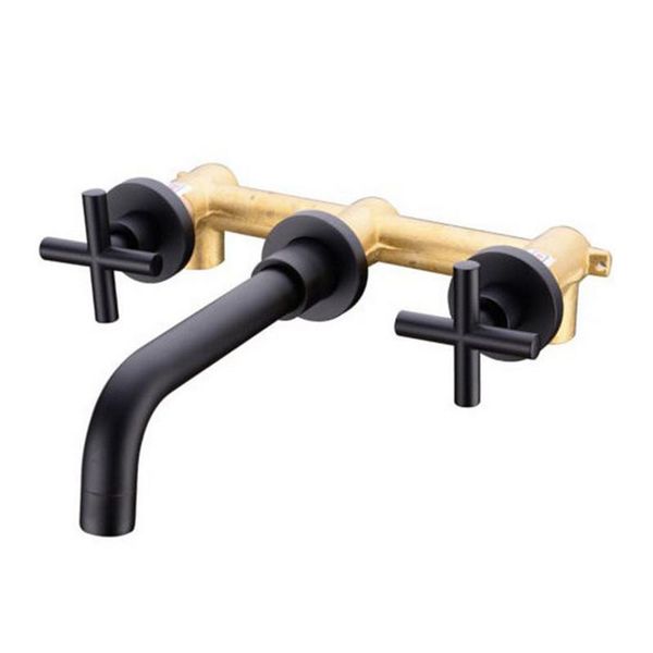 bathroom sink faucets matter black color 3-hole wall mounted brass faucet double handles control cold water mixer tap
bathroom sink faucets matter black color 3-hole wall mounted brass faucet double handles control cold water mixer tap