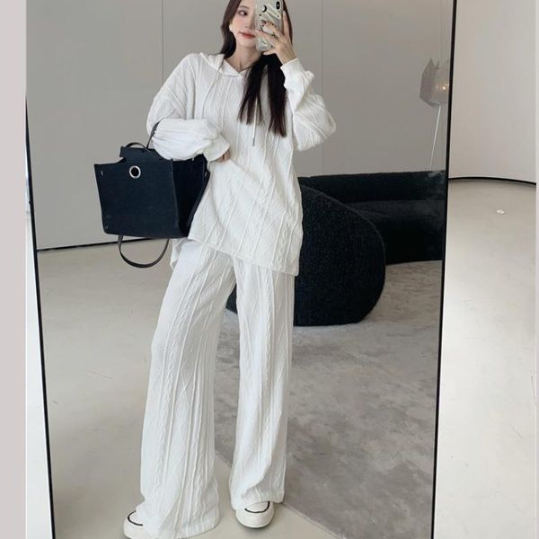 women's two piece pants casual knitted two-piece suit autumn loose hoodie sweatshirt and wide-leg trousers sweatpants outfit for femme, White
women's two piece pants casual knitted two-piece suit autumn loose hoodie sweatshirt and wide-leg trousers sweatpants outfit for femme, White