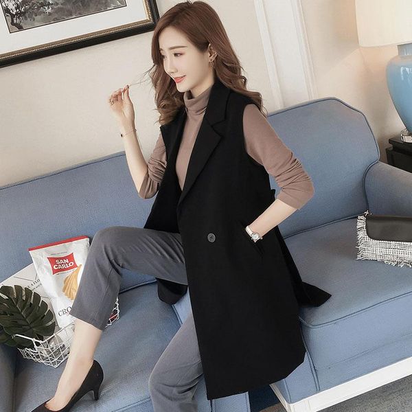 women's vests blazer mujer 2021 autumn sleeveless black long blazers fashion women split vest plus size loose female ok237, Black;white
women's vests blazer mujer 2021 autumn sleeveless black long blazers fashion women split vest plus size loose female ok237, Black;white