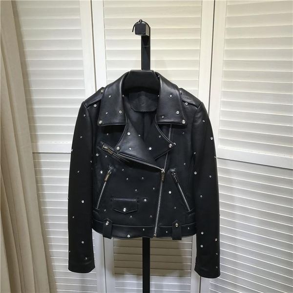 women's leather & faux 2021 spring brand genuine rivet jackets chic biker for women b638, Black
women's leather & faux 2021 spring brand genuine rivet jackets chic biker for women b638, Black