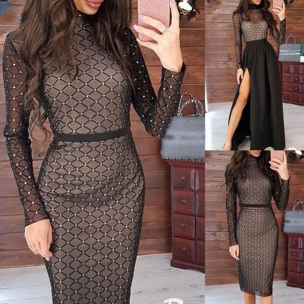 fashion women bandage dress bodycon long sleeve evening party club sheer rhinestone dresses casual, Black;gray
fashion women bandage dress bodycon long sleeve evening party club sheer rhinestone dresses casual, Black;gray