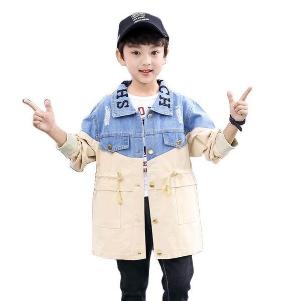 tench coats spring and autumn cotton & polyester fiber boys denim windbreaker korean splicing casual long jacket fashion children's clo, Camo